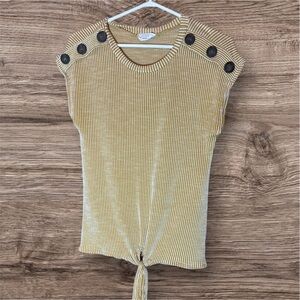 Striped Tan Button-Detail Women's Top